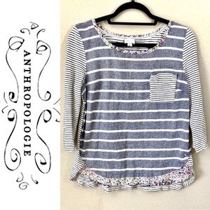 NWOT Anthropologie 3/4 Sleeve Stripe/Floral Top